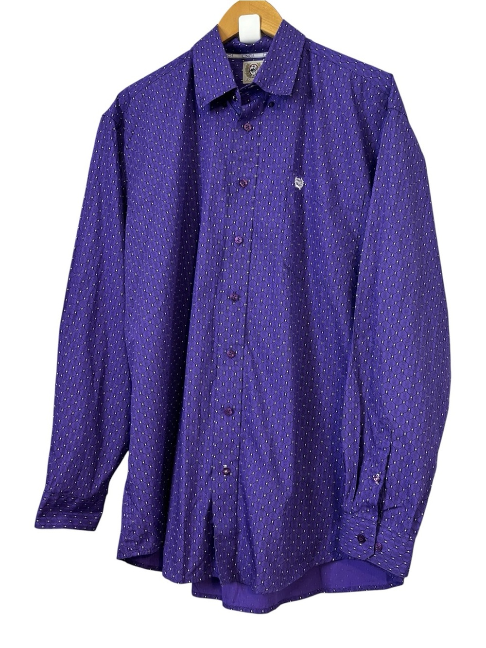 Cinch Purple Geometric Print Long Sleeve Western Shirt Rodeo 100% Cotton Men’s L